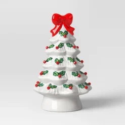 12" Lit Ceramic White Christmas Tree With Red Bow - Wondershop™ -Wonder Shop USA GUEST 1215df16 ed24 49be 85b8 b59032f21f29