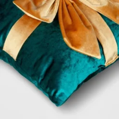 16"x6" Christmas Green Velvet Square Pillow With Teal Bow - Wondershop™ -Wonder Shop USA GUEST 12cd500e 851a 448c b5f6 f47520195518