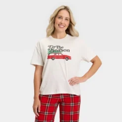 Women's "Tis The Season" Short Sleeve Holiday Matching Family Pajama Shirt - Wondershop™ Cream -Wonder Shop USA GUEST 13acf46f 14c2 4bee 9a32 704fa68536c1