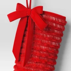 21" Christmas Fringe Fabric Stocking With Bow Red - Wondershop™ -Wonder Shop USA GUEST 2354dcec 5778 4aa7 a6e1 d4eb895cb4c5
