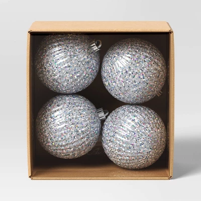 4ct 150mm Christmas Iridescent Glitter Ornament Set Sliver - Wondershop™ 4 4ct 150mm Christmas Iridescent Glitter Ornament Set Sliver - Wondershop™ - Image 2