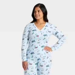 Women's "Tis The Ski-son!" Cozy Knit Long Sleeve Henley Holiday Matching Family Pajama Shirt - Wondershop™ Blue -Wonder Shop USA GUEST 38d64182 de23 44eb a3b3 437203f04c68
