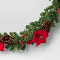 6' Cedar With Poinsettia Flowers And Pinecones Christmas Artificial Garland - Wondershop™: Traditional Decor, Indoor/Sheltered Outdoor Use -Wonder Shop USA GUEST 460a93c3 f26e 4d88 ac75 4923b1fa7671