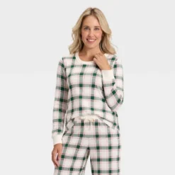 Women's Plaid Ribbed Long Sleeve Holiday Matching Family Pajama Shirt - Wondershop™ Cream -Wonder Shop USA GUEST 48696ace c01d 4c3a 9096 58f36ee8aae9