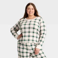 Women's Plaid Ribbed Long Sleeve Holiday Matching Family Pajama Shirt - Wondershop™ Cream -Wonder Shop USA GUEST 5a370036 4c3f 43d2 9831 4a36475ac44d