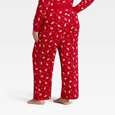 Women's Santa Print Ribbed Holiday Matching Family Pajama Pants - Wondershop™ Red 3 Women's Santa Print Ribbed Holiday Matching Family Pajama Pants - Wondershop™ Red