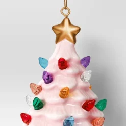 4" Christmas Lit Ceramic Retro Christmas Tree Ornament Pink - Wondershop™ -Wonder Shop USA GUEST 637f6d91 3d1f 48e2 b8f5 f3436dd27614