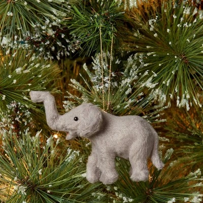 Faux Fur Elephant Christmas Tree Ornament Gray - Wondershop™ 3 Faux Fur Elephant Christmas Tree Ornament Gray - Wondershop™