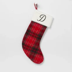 20" Plaid Monogram Christmas Holiday Stocking With Faux Fur Cuff Red/Green/White - Wondershop™ -Wonder Shop USA GUEST 6930a560 ae47 43b4 98c0 6f29304a5ebb