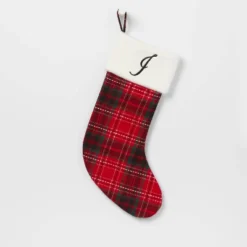 20" Plaid Monogram Christmas Holiday Stocking With Faux Fur Cuff Red/Green/White - Wondershop™ -Wonder Shop USA GUEST 6a0330f4 5115 4749 a47d 6ff81c6c2798