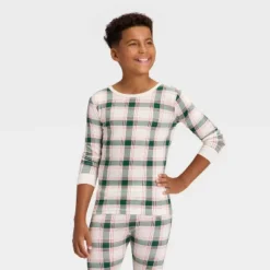 Kids' Plaid Ribbed Long Sleeve Shirt And Pants Holiday Matching Family Pajama Set - Wondershop™ Cream -Wonder Shop USA GUEST 75ac6c6f e455 4688 9820 9676a4b869b7