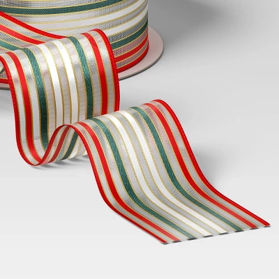 30' Christmas Fabric Ribbon Red White Green Striped - Wondershop™ 4 30' Christmas Fabric Ribbon Red White Green Striped - Wondershop™ - Image 2