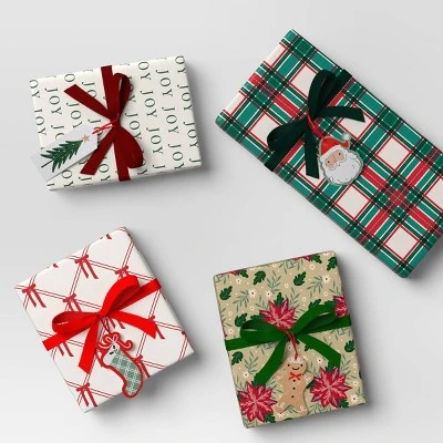 4 Pk Christmas Velvet Ribbon Gift Packaging Accessories Red/Green - Wondershop™ 3 4 Pk Christmas Velvet Ribbon Gift Packaging Accessories Red/Green - Wondershop™