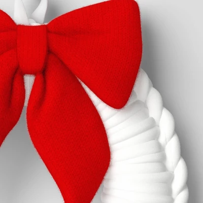 24" Christmas White Tube Yarn Red Bow Wreath - Wondershop™ 4 24" Christmas White Tube Yarn Red Bow Wreath - Wondershop™ - Image 2