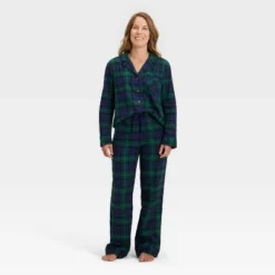 Women's Plaid Flannel Long Sleeve Shirt And Pants Holiday Matching Family Pajama Set - Wondershop™ Navy Blue -Wonder Shop USA GUEST 8baa454d 60d7 4aea 8019 f091b2e198ae