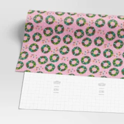 30” 20 Sq Ft Christmas Roll Wrap Happy Holidays And Wreaths On Pink - Wondershop™ -Wonder Shop USA GUEST 9337253a 64b5 4eb4 8886 61d32306ba1e