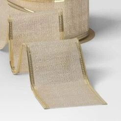 75' Christmas Fabric Ribbon Champagne Sheer - Wondershop™ -Wonder Shop USA GUEST 95c19042 7232 45da 9f1d 29f17d9c29f1