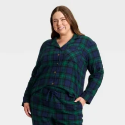 Women's Plaid Flannel Long Sleeve Shirt And Pants Holiday Matching Family Pajama Set - Wondershop™ Navy Blue -Wonder Shop USA GUEST 974b35e0 2314 4465 9270 9a9588051dc5