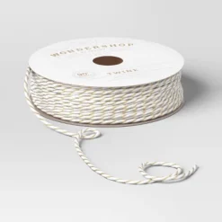 90' Christmas Fabric Ribbon Gold/White Striped Twine - Wondershop™ -Wonder Shop USA GUEST 989b4f5b 30c9 45f6 bd36 8842ef5e7cc3