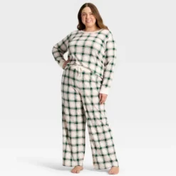 Women's Plaid Ribbed Long Sleeve Holiday Matching Family Pajama Shirt - Wondershop™ Cream -Wonder Shop USA GUEST bcfd2a33 39fd 4c41 8399 044a6ac28812