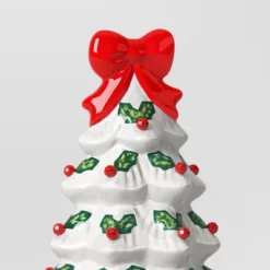 12" Lit Ceramic White Christmas Tree With Red Bow - Wondershop™ -Wonder Shop USA GUEST c098588d 6fff 453d 9a66 c0de0e128c6f
