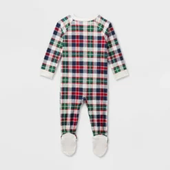 Baby Plaid Ribbed Holiday Matching Family Footed Pajamas - Wondershop™ Cream