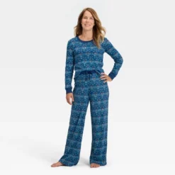 Women's Hanukkah Ribbed Long Sleeve Shirt And Pants Holiday Matching Family Pajama Set - Wondershop™ Blue -Wonder Shop USA GUEST d39b5ae3 d20c 427f 859e 99a617f5fead