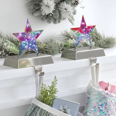 2pk Christmas Lit Iridescent Star Stocking Holder - Wondershop™ 3 2pk Christmas Lit Iridescent Star Stocking Holder - Wondershop™