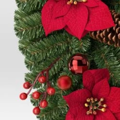 28" Decorated Pine And Poinsettia Flowers Hanging Christmas Artificial Swag - Wondershop™ -Wonder Shop USA GUEST f30badcd 97d2 4be1 87cf c4e82784170a