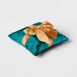 16"x6" Christmas Green Velvet Square Pillow With Teal Bow - Wondershop™ -Wonder Shop USA GUEST fa255074 ec3f 4823 9a2c ecf41034131f
