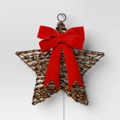 30ct Battery Operated Christmas Hanging Twisted Faux Rattan Star With Red Velvet Bow - Warm White Lights - Wondershop™ -Wonder Shop USA GUEST fc787b29 94e2 422c bf12 4c976841950c